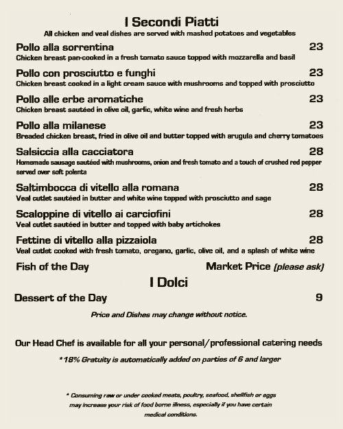 Casa Mia Menu 